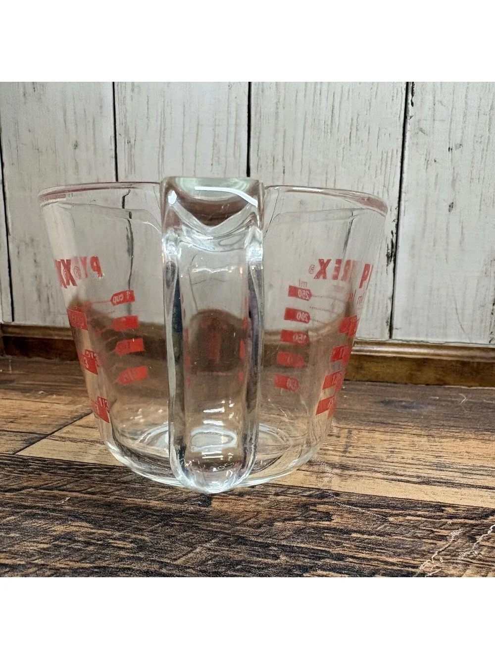 Vintage PYREX One Cup/250ml Measuring Cup Clear Glass Red Lettering J18 USA